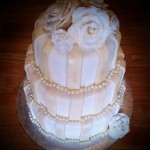 DIY 3-tier Ivory Striped Wedding Cake
