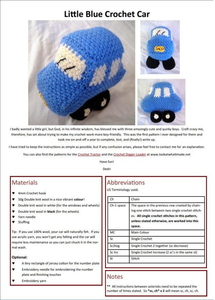 Little Blue Car Crochet Pattern