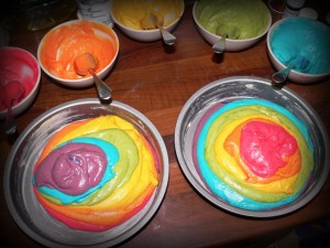 Sweet-covered All-in-One Rainbow Cake