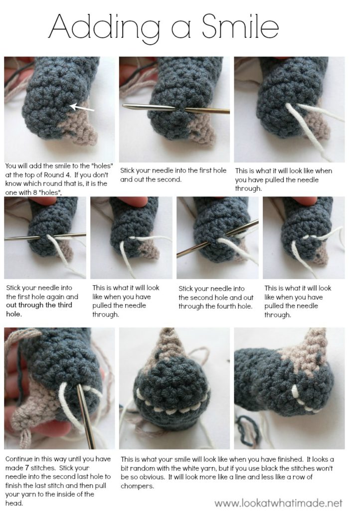 Adding a Smile to Crochet Rhinosaur