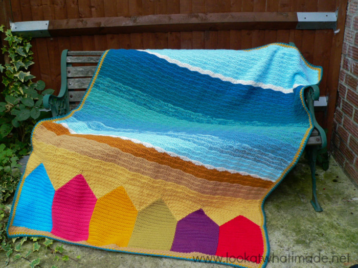 Summer in Swanage Crochet Blanket Beach Huts Seaside