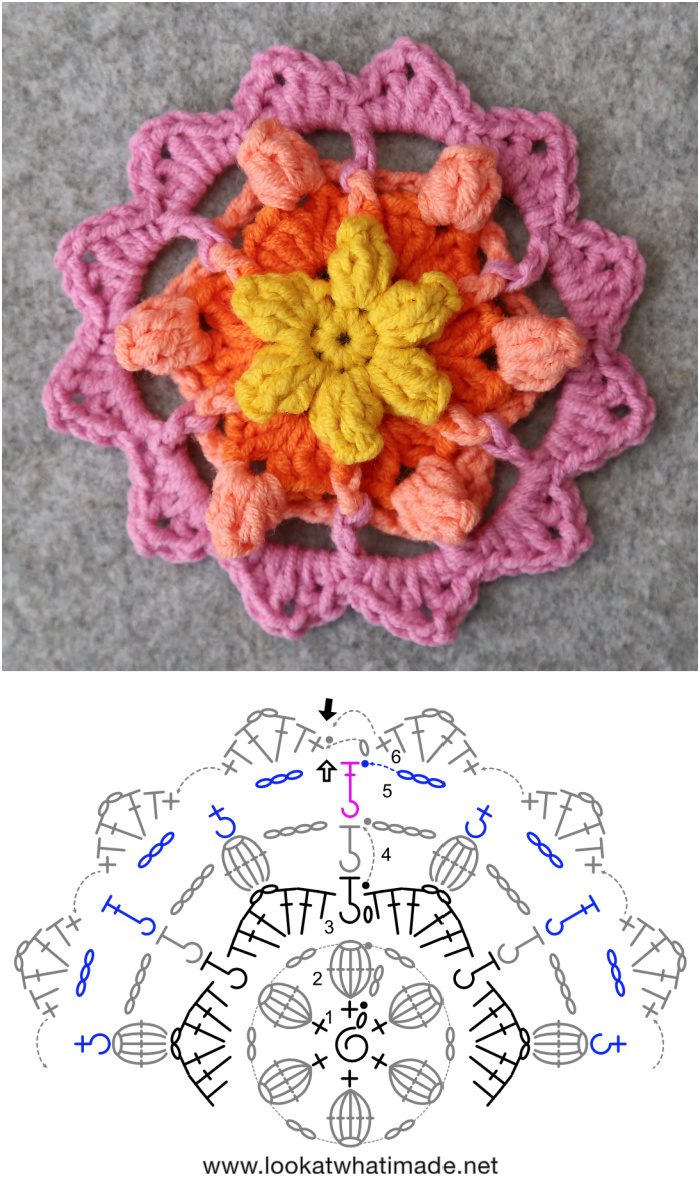 Mary's Moment Floral Crochet Square - photo tutorial with charts - free pattern
