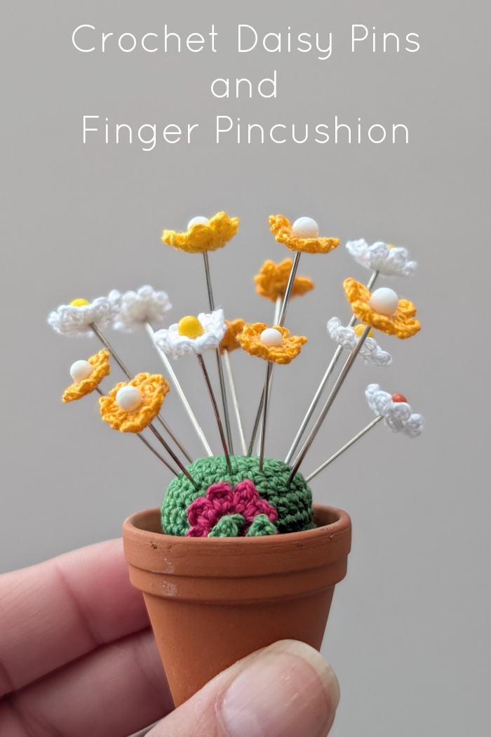 Crochet Daisy Pins and Pincushion