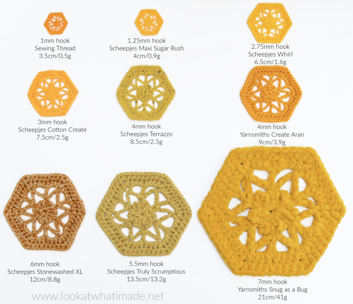 Simple Crochet Hexagon in different yarns